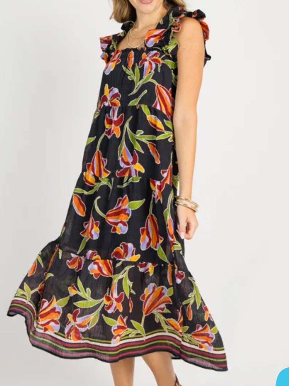 THML Iris Black Floral Maxi Dress Size Large